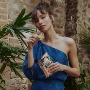 Veronica Beard Lyric Top US 10 100% Silk Blue Floral One Shoulder Blouse Party